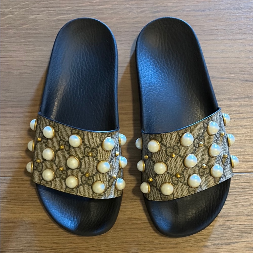 Gucci Studded Pearl Slide Sandals